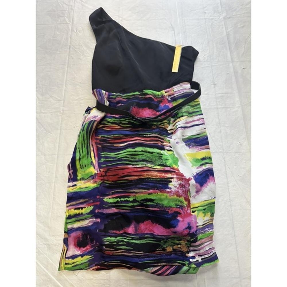 NWT Alice‎ + Olivia One Shoulder Gathered Draped Mini Dress Size S Silk Belted